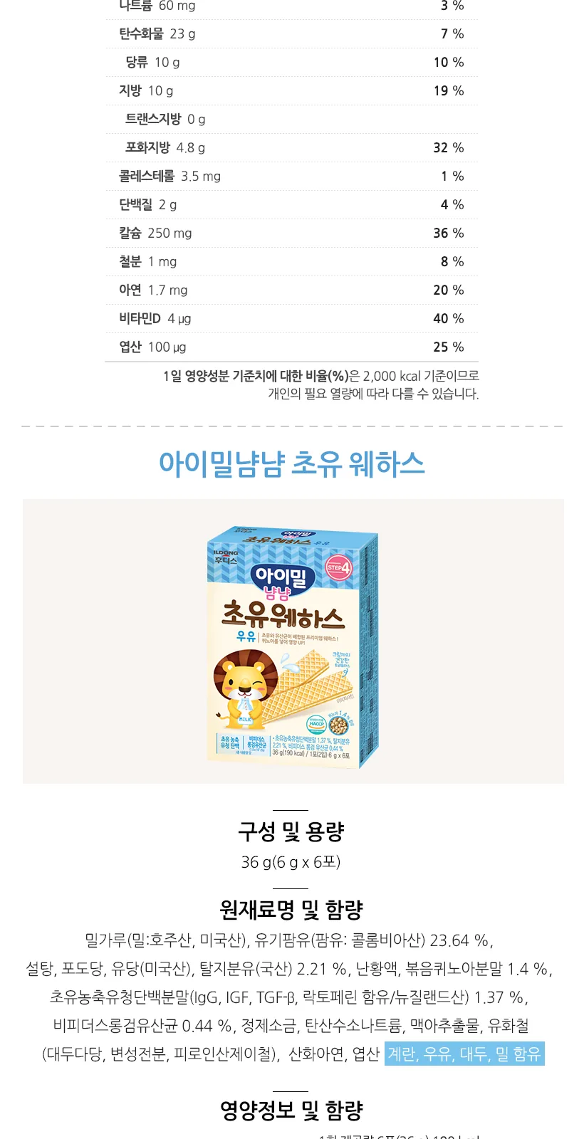 일동후디스 바나나웨하스 상세 설명